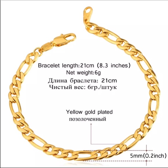 New 18K gold plated figaro bracelet. - Picture 2 of 3